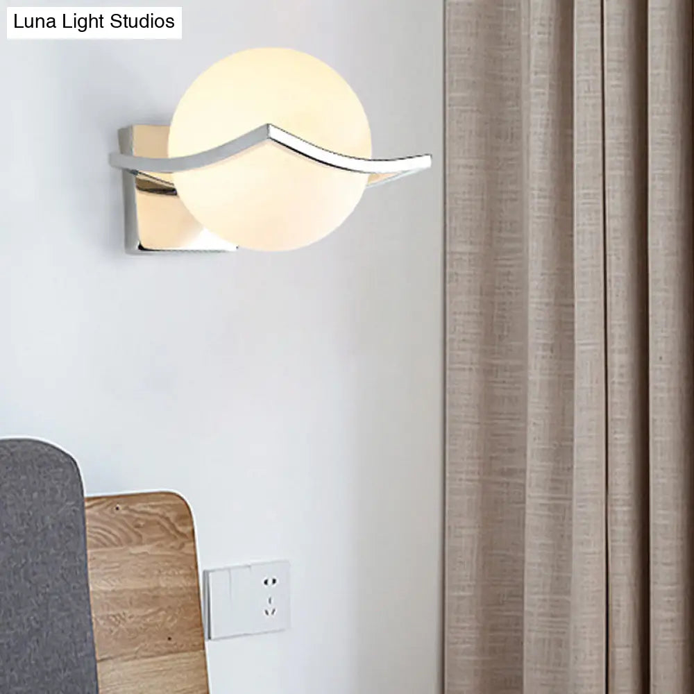Globe Bedroom Wall Sconce Light - Matte White Glass Minimalist Mount Lamp In Chrome Box