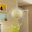 Globe Beige Cotton Shade Pendant Light Kit With Wire Cage - Modern Suspension For Dining Room 1