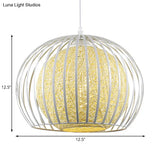 Globe Beige Cotton Shade Pendant Light Kit With Wire Cage - Modern Suspension For Dining Room 1