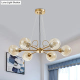 Globe Clear Glass Chandelier Light Fixture - Vintage Gold 3/6/8 Bulbs Warm/White Lighting