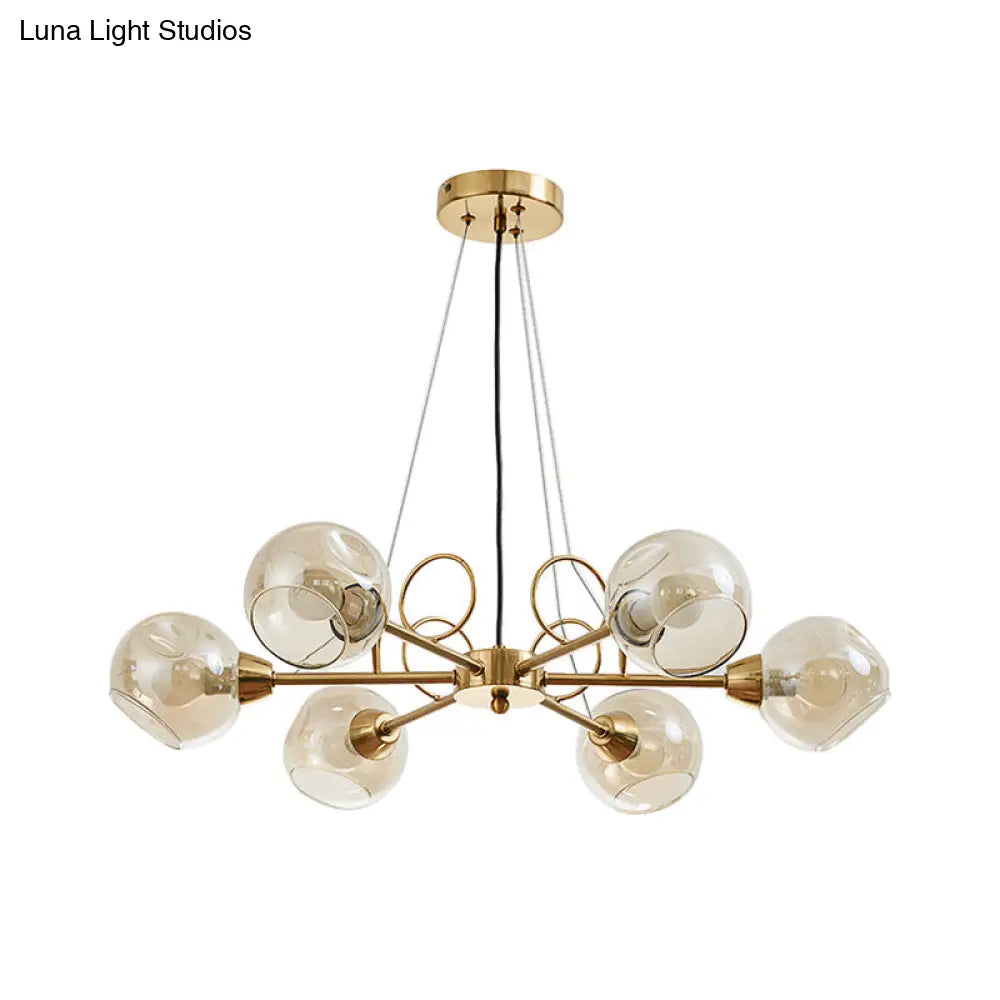 Globe Clear Glass Chandelier Light Fixture - Vintage Gold 3/6/8 Bulbs Warm/White Lighting