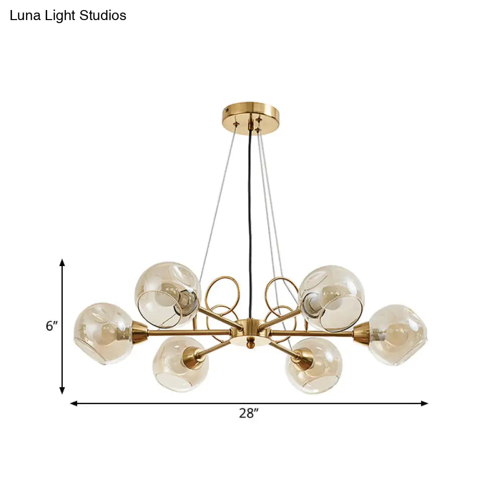 Globe Clear Glass Chandelier Light Fixture - Vintage Gold 3/6/8 Bulbs Warm/White Lighting