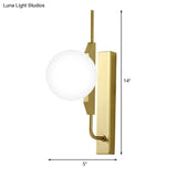 Globe Living Room Sconce - Frosted White Glass Modern Wall Light With Gold Backplate