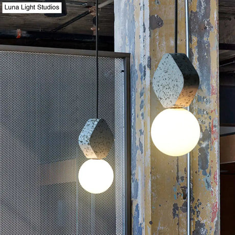 Globe Opal Glass Pendant Light With Terrazzo Decor - Minimalistic Single Hanging Ceiling For Dining