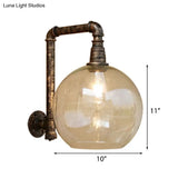 Globe Stairway Wall Lamp - Industrial Clear Glass 1 Light Aged Brass Mount With Angle Pipe 8/10