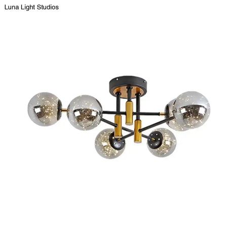 Glowing String Black Glass Ball Ceiling Mounted Led Semi Mount Light Fixture