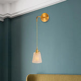 Gold 1-Head Wall Mounted Light - Clear Ribbed Glass Barrel/Bell/Drum Fixture / Drum