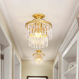 Gold 2 - Layer Crystal Semi Flush Mount Light Fixture With 3/5 Bulbs - Postmodern Style For Living