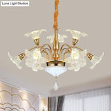 Gold 7/10 Bulbs Ceiling Light - Modern Clear Crystal Floral Shade Chandelier