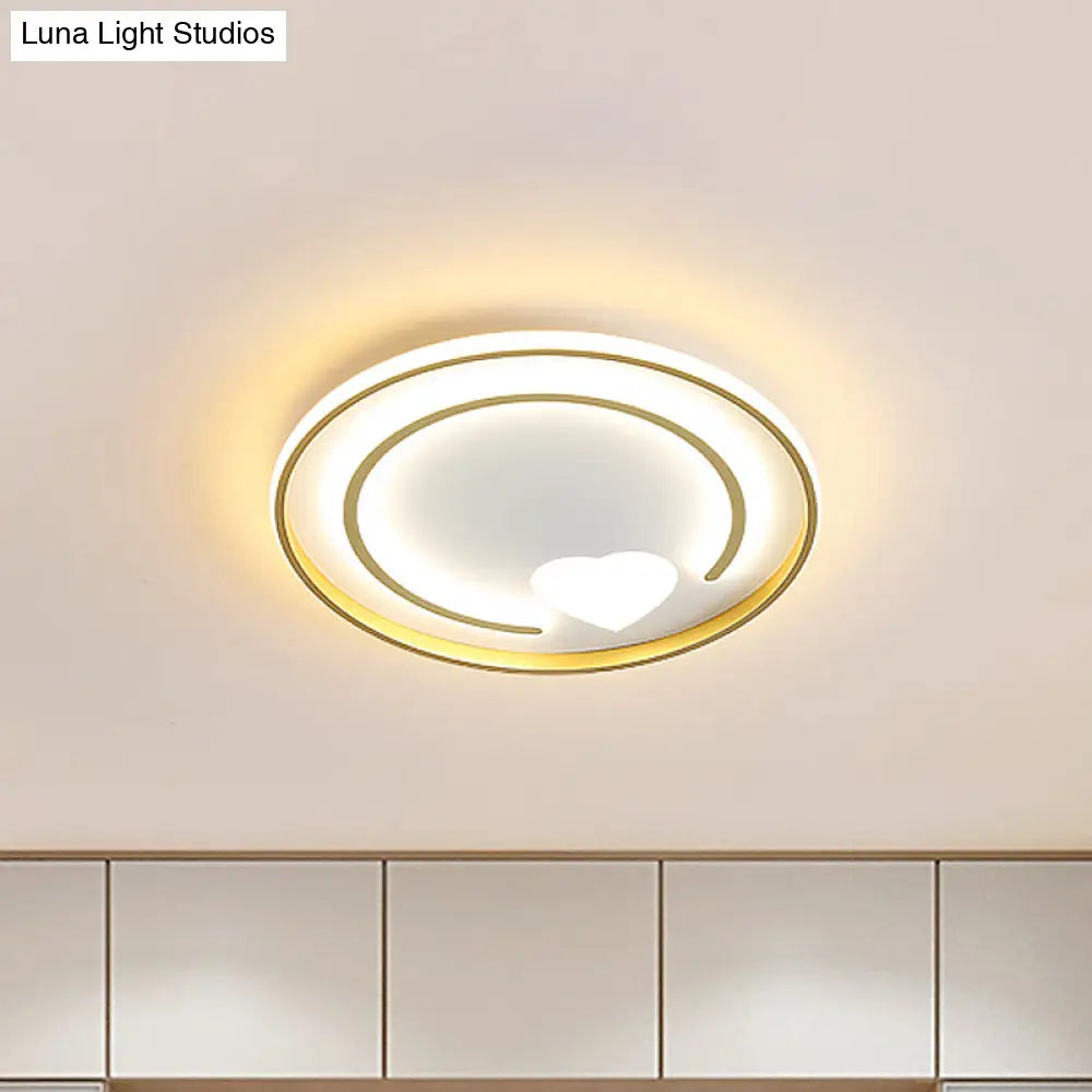 Gold Acrylic Flush Mount Light With Circle And Heart Modernist Design
