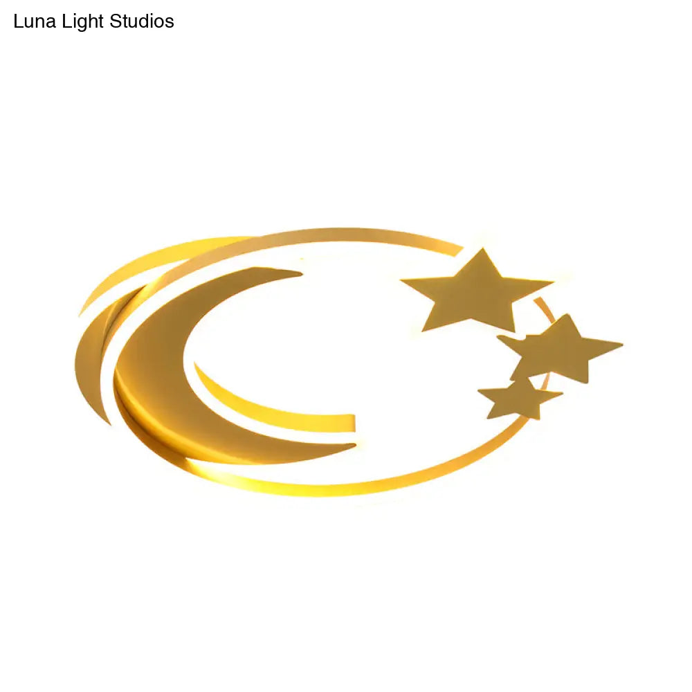 Gold Acrylic Led Flush Mount Ceiling Light With Moon And Star Design For Modern Bedrooms