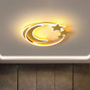 Gold Acrylic Led Flush Mount Ceiling Light With Moon And Star Design For Modern Bedrooms