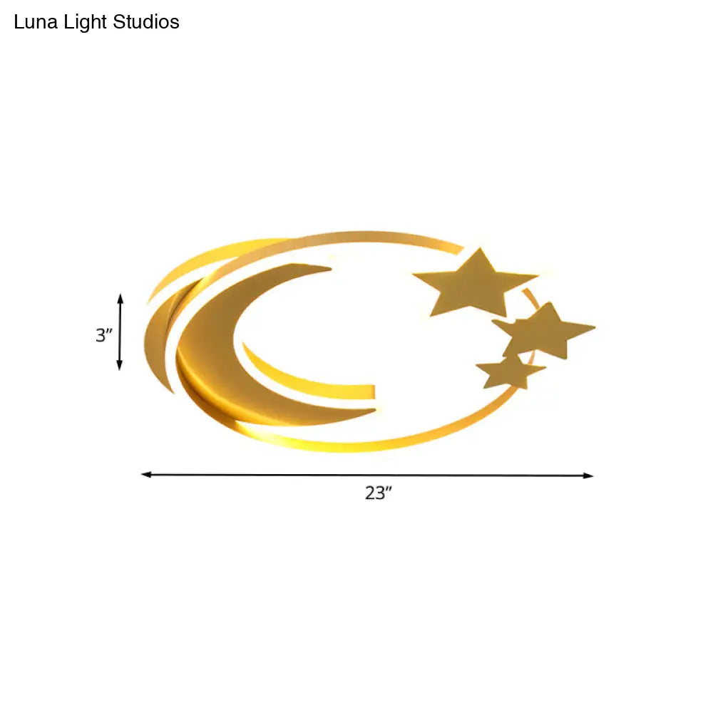 Gold Acrylic Led Flush Mount Ceiling Light With Moon And Star Design For Modern Bedrooms