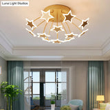 Gold Acrylic Starry Led Semi-Flush Mount Ceiling Light For Amusement Park Romance
