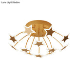 Gold Acrylic Starry Led Semi-Flush Mount Ceiling Light For Amusement Park Romance