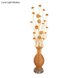 Gold Aluminum Led Oval Twig Floor Lamp With Flower Art Decor