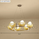 Gold Aluminum Pendant Light With Artistic Bird Nest And Egg Design For Dining Room