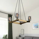 Gold Antiqued Hanging Square Chandelier Pendant With 4 Bulbs & Crystal Flower Design