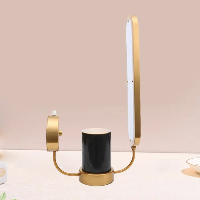 Gold Arc Led Night Table Lamp With Acrylic Shade - Stylish Metal Desk Light
