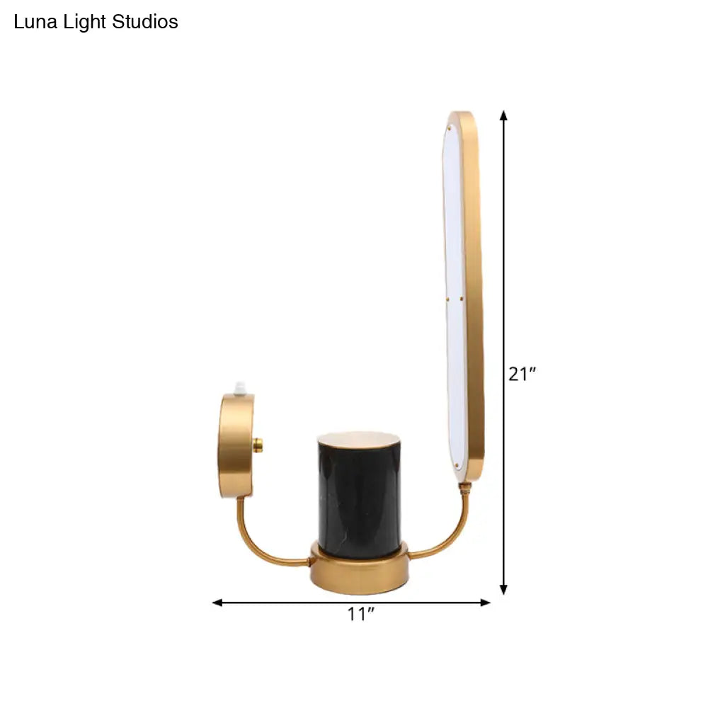 Gold Arc Led Night Table Lamp With Acrylic Shade - Stylish Metal Desk Light