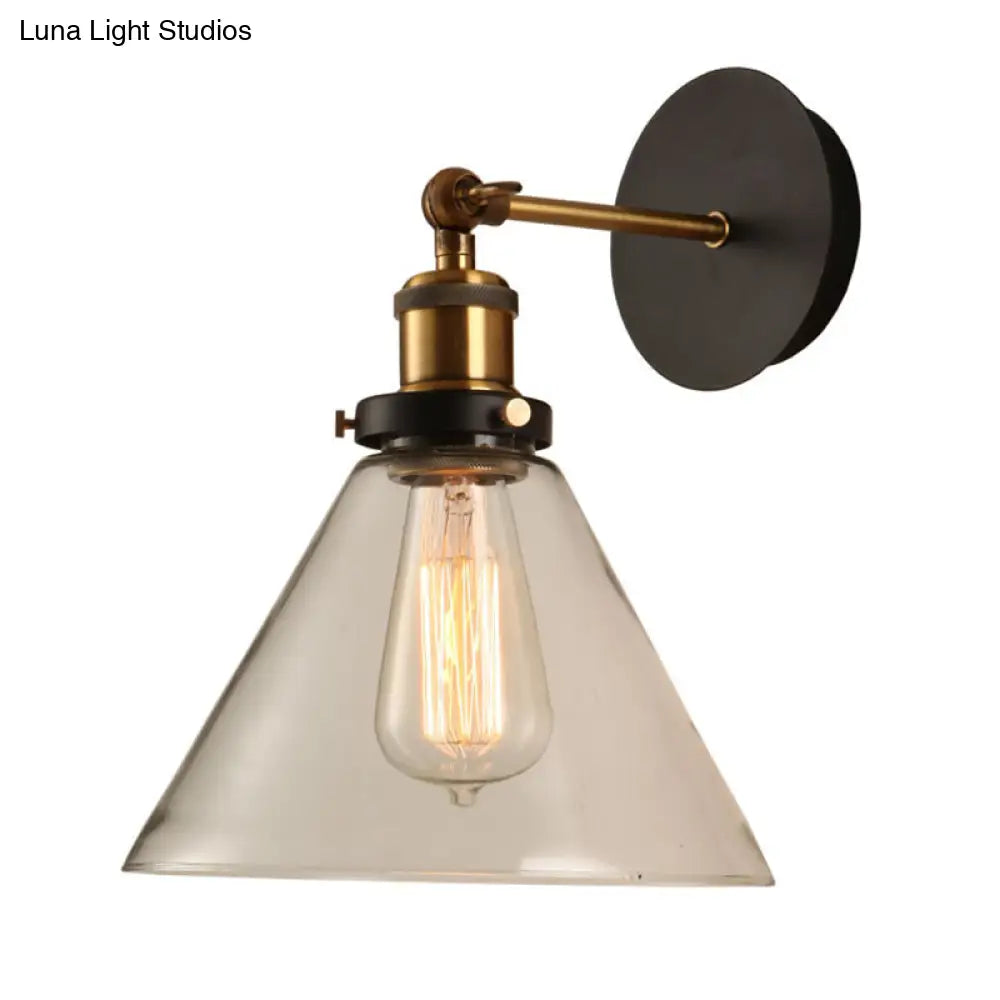 Gold Arm Wall Sconce With Glass Shade For Indoor Bar Décor
