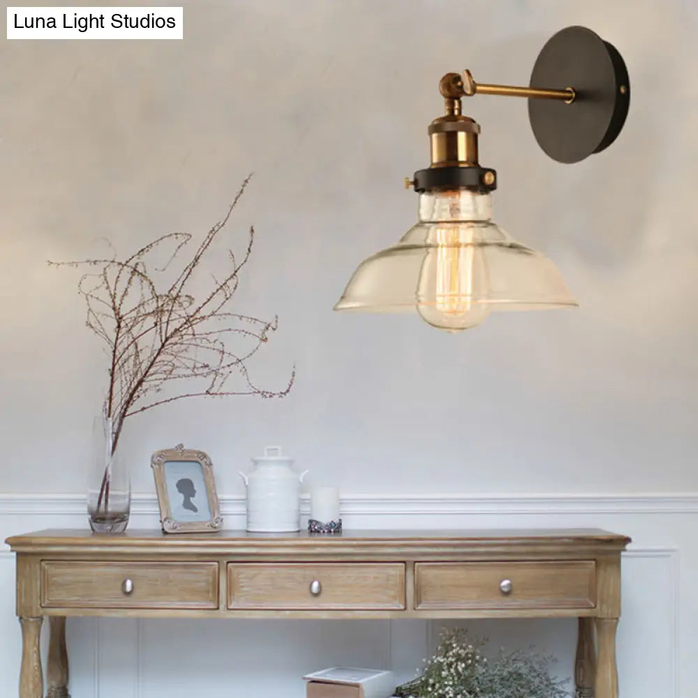 Gold Arm Wall Sconce With Glass Shade For Indoor Bar Décor