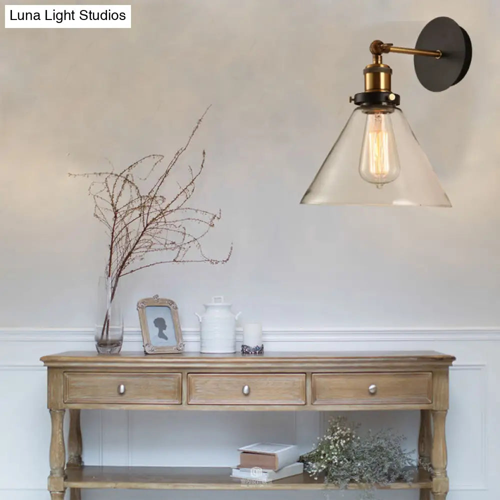 Gold Arm Wall Sconce With Glass Shade For Indoor Bar Décor