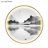 Gold Asia Style Led Wall Lamp With River And Mountain Pattern