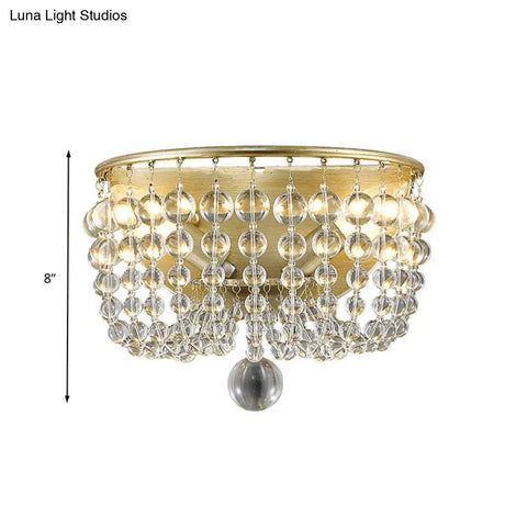 Gold Beaded Crystal Wall Sconce With 2 Lights For Traditional Living Rooms