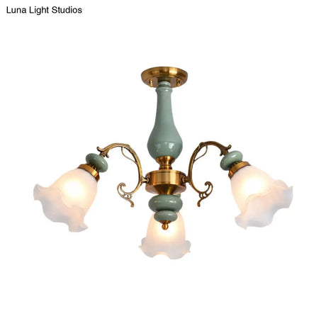 Gold/Black Floral Semi Mount Opal Glass Ceiling Lamp With 3/5 Traditional Lighting Heads - Perfect