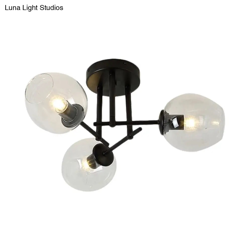 Gold/Black Semi Flush Mount Lighting For Living Room With Clear Bubble Glass Shades (3/6/8 Lights)