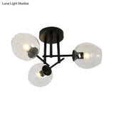 Gold/Black Semi Flush Mount Lighting For Living Room With Clear Bubble Glass Shades (3/6/8 Lights)