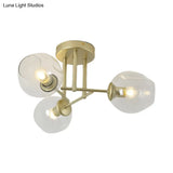 Gold/Black Semi Flush Mount Lighting For Living Room With Clear Bubble Glass Shades (3/6/8 Lights)