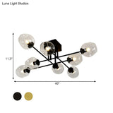 Gold/Black Semi Flush Mount Lighting For Living Room With Clear Bubble Glass Shades (3/6/8 Lights)
