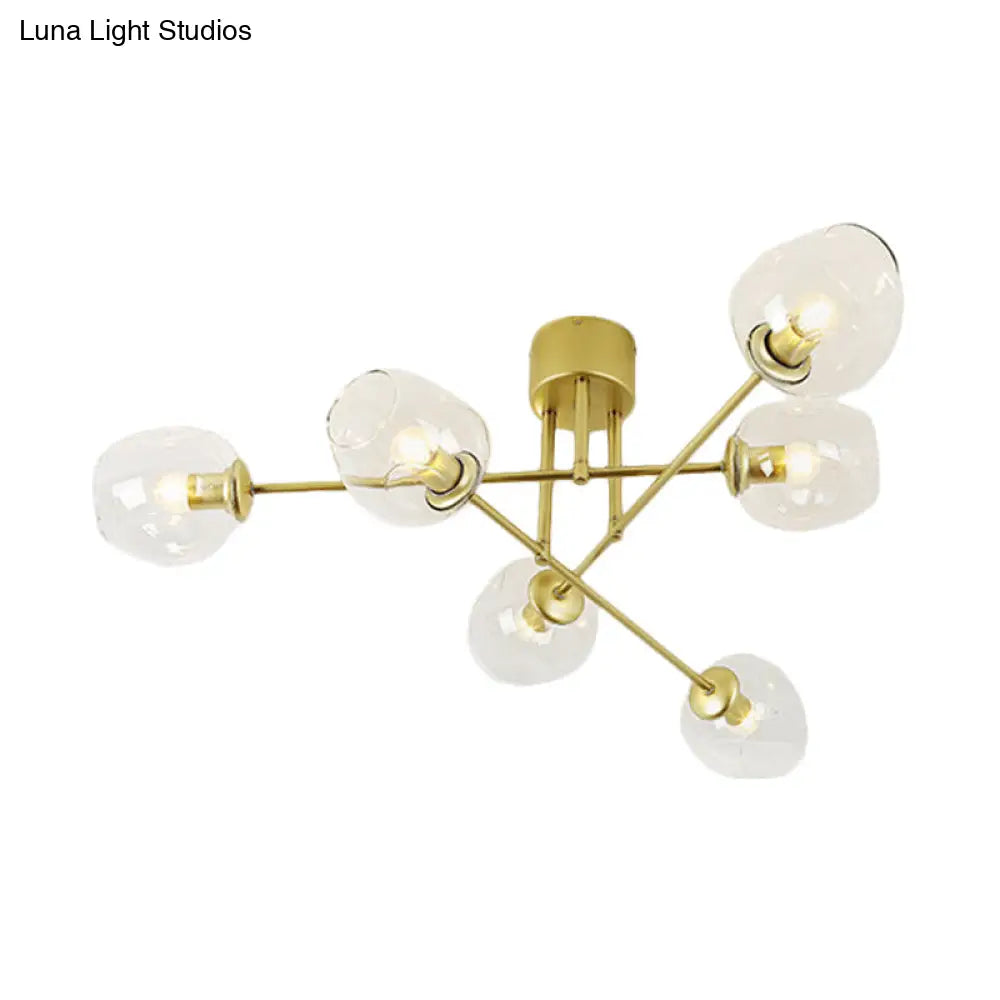Gold/Black Semi Flush Mount Lighting For Living Room With Clear Bubble Glass Shades (3/6/8 Lights)