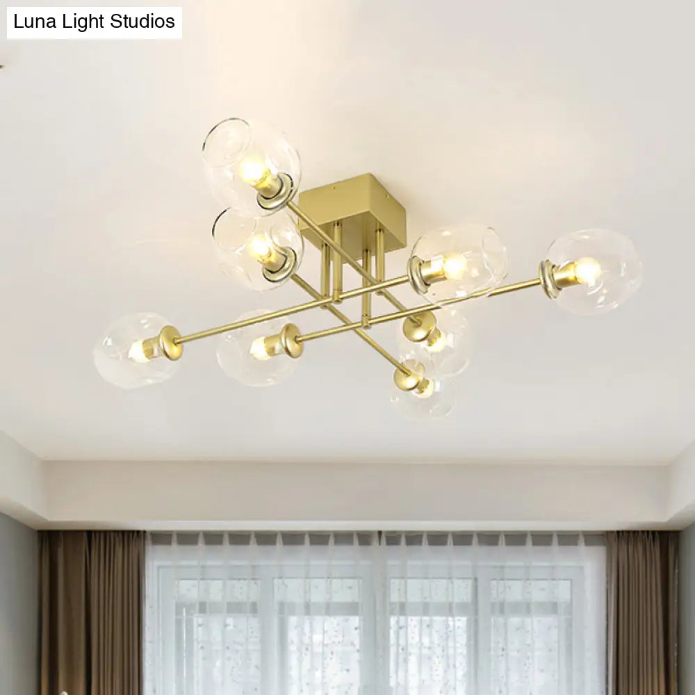 Gold/Black Semi Flush Mount Lighting For Living Room With Clear Bubble Glass Shades (3/6/8 Lights)