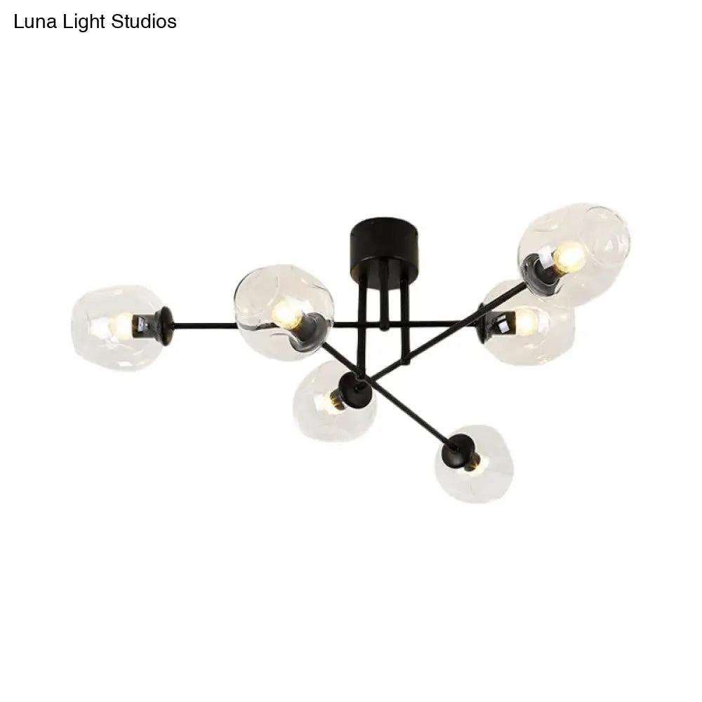 Gold/Black Semi Flush Mount Lighting For Living Room With Clear Bubble Glass Shades (3/6/8 Lights)