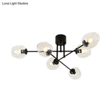 Gold/Black Semi Flush Mount Lighting For Living Room With Clear Bubble Glass Shades (3/6/8 Lights)