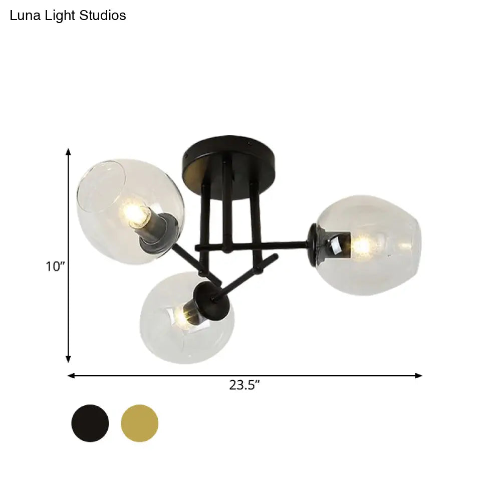 Gold/Black Semi Flush Mount Lighting For Living Room With Clear Bubble Glass Shades (3/6/8 Lights)