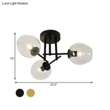 Gold/Black Semi Flush Mount Lighting For Living Room With Clear Bubble Glass Shades (3/6/8 Lights)