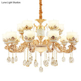 Gold Blossom Crystal Pendant Chandelier With Elegant Jade Shade