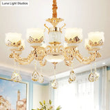 Gold Blossom Crystal Pendant Chandelier With Elegant Jade Shade