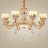 Gold Blossom Crystal Pendant Chandelier With Elegant Jade Shade 8 /