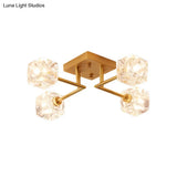 Gold Branching Crystal Ceiling Light - Postmodern Semi - Mount For Bedroom (4/6 - Head)