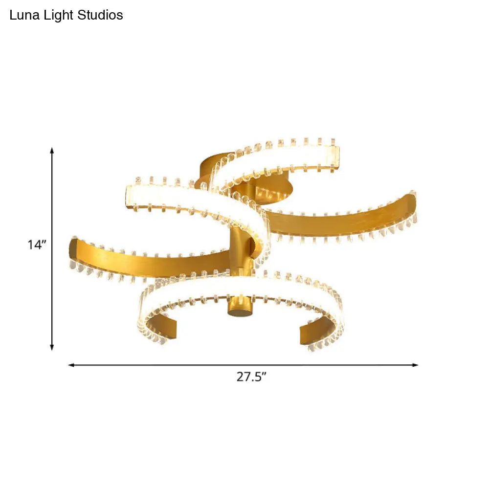 Gold C-Shape Led Ceiling Lamp With Semi-Flush Mount - 2/3 Tiers Acrylic White/Warm Light