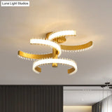 Gold C-Shape Led Ceiling Lamp With Semi-Flush Mount - 2/3 Tiers Acrylic White/Warm Light