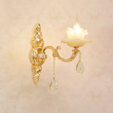 Gold Carved Arm Wall Sconce Light - Traditional Metal Bedroom With White Lampshade 1 / H