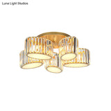 Gold Carved Crystal Semi - Flush Ceiling Lamp With Oval/Teardrop Design And 5 Lights