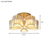 Gold Carved Crystal Semi - Flush Ceiling Lamp With Oval/Teardrop Design And 5 Lights