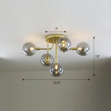 Gold Ceiling Semi-Flush Mount Light For Living Room With Ball Glass Design 5 / Smoke Gray